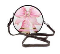 Rosa Campana Di Natale Con Fiocco Acquarello Donne Rotonda Crossbody Borse In Pelle Sling Bag Borsa