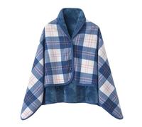 Rosa cane invernale multifunzionale doppio strato in pile corallo da donna resistente freddo e caldo a quadri scialle interni ombreggiatura triangolare, blu, B