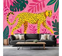 Rosa Carta da parati stampata in 3D, Animali Leopardo Giungla carta parati fotomurale murale murali murals rimovibile Non Tessuto per soggiorno sfondo TV e divano, 200 x 140 cm