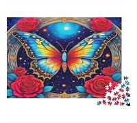 Rosa - Carta resistente - Farfalla con rose rosse nella cornice - Puzzle - Stimolante per la mente - Antistress - 70x50cm/1000 pezzi