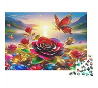 Rosa - Carta riciclata - Rosa rossa con farfalla nel prato colorato - Puzzle - Giocattolo educativo per tutta la famiglia - 52x38cm/1000 pezzi