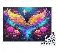 Rosa - Cartone rigido - Ali arcobaleno con rose rosse nel buio - Puzzle classico - Adatto ai principianti - Stimolante per la mente - 38x26cm/1000 pezzi