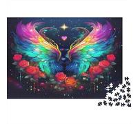 Rosa - Cartone rigido - Ali arcobaleno con rose rosse nel buio - Puzzle classico - Attività rilassante per tutta la famiglia - 70x50cm/1000 pezzi