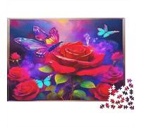 Rosa - Cartone rigido - Rose rosse con farfalla nel giardino viola - Puzzle classico - Attività rilassante per tutta la famiglia - 52x38cm/1000 pezzi