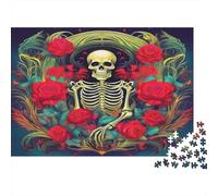 Rosa - Cartone rigido - Scheletro con rose rosse nella cornice - Puzzle classico - Passatempo interattivo - 52x38cm/1000 pezzi