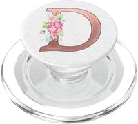 Rosa chiaro floreale lettera D monogramma su un bianco lettere PopSockets PopGrip per MagSafe
