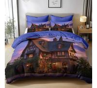 Rosa Completo Copripiumino Architettura Medievale Onirica Tramonto Parure Letto in Morbida Microfibra Traspirante, Set Biancheria da Letto con Zip e 2 Federe - Arredo Casa Moderne - 200 x 200 cm