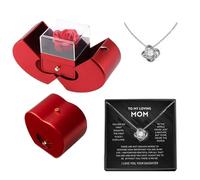 Rosa con collana - Eterno artificiale, rosa rossa in scatola a forma di frutta | Conservato bllumen come regalo, collana per donne, decorazione per la casa, occasioni speciali