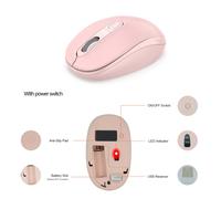 (Rosa-con interruttore) Urgrico Mouse USB wireless silenzioso per computer, 1600 DPI, regolabile, ottico