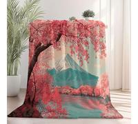 Rosa Coperta in flanella morbida e calda, Sognante Monte Fuji Fiori di ciliegio Plaid in pile leggero per divano, coperta invernale decorativa 150×100 cm, ideale per casa e camera da letto