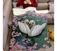 Rosa Coperta Plaid in Flanella 150 x 200 cm Due cigni innamorati Stampa Coperta Pile di Flanella Letto Matrimoniale Singolo, Coperta Termica per Plaid Divano Copriletto Copridivano