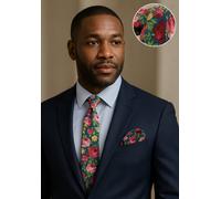 Rosa Cotone Blu Lusso Uomo Cravatta Tasca Fazzoletto Quadrato Set Floreale Rossa