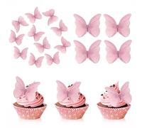 Rosa Decorazioni per Dolci a Forma di Farfalla,Farfalla Decorazioni per Torte 3D,48 Torte Decorazioni per Feste di Compleanno con Farfalle Decorazioni per Cupcake per Feste, Matrimoni