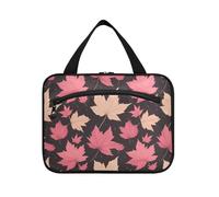 Rosa e Bianco Autunno Foglie d'Acero appeso borsa da viaggio kit da toilette con gancio, designer unisex borsa trucco per le donne must haves trip estuche para brochas maquillaje M, Foglie d'acero