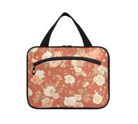 Rosa e Bianco Valentine Roses Hanging Mens Toiletry Bag con gancio, Designer Necessities Borsa per il trucco di grande capacità per accessori da viaggio Vacation bolso para maquillaje L