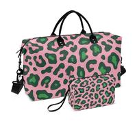 Rosa e Verde Stampa Leopardo Decorativo Viaggio Duffel Borse di Viaggio Tote Gym Bag con Toiletry Bag per Escursionismo Pieghevole Bolsa para en Avion