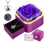 Rosa Eterna con Collana Personalizzata, Idee Regalo Donna Mamma Moglie, Rose Stabilizzate Vera per San Valentino, Festa della Mamma, Natale, Anniversario (Viola)