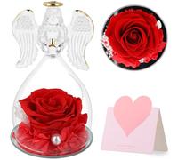 Rosa eterna con statuetta d'angelo rosa eterna in cupola di vetro angelo regalo per la festa della mamma per la mamma, angelo custode regalo di festa per la mamma (rosa)