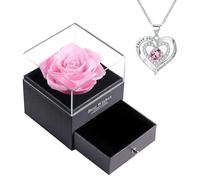 Rosa eterna, conservata rosa collana con 100 lingue, ti amo testo all'interno, vera rosa eterna per donna, madre, sorella, San Valentino, festa della mamma, compleanno, Natale