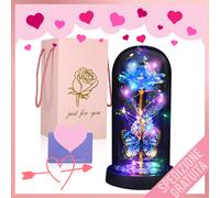 Rosa Eterna Da SanValentino Idea Regalo Rosa In Cupola di Vetro BLU Confezione R