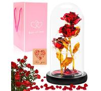 Rosa eterna in bicchiere, regalo di compleanno per donne,festa della mamma | la bella e la bestia a LED con cupola di vetro, rose, regalo di compleanno per donne