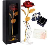 Rosa Eterna Regalo San Valentino per Lei, 24K Rose Placcato Oro, Rosa Fiore Idee