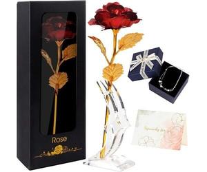 Rosa Eterna Regalo San Valentino per Lei, 24K Rose Placcato Oro, Rosa Fiore Idee