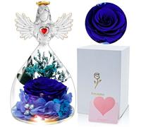 Rosa Eterna, Rosa Eterna In Vetro Con Figura Di Angelo Con Luce Led E Perline,Blu