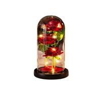 Rosa Eterna,Rosa Stabilizzata Si illumina al buio Confezione regalo di Natale Fiori artificiali Copertura in vetro rosa Regalo San Valentino Rose dorate Amore eterno Decorazione nozze(Black base)