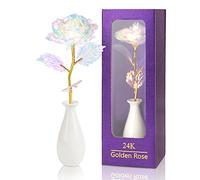 Rosa Eterna Stabilizzata 24K Oro, Originale Regalo per Mamma Nonna Donna Lei Fidanzata Regalo Festa della Mamma Natale Compleanno San Valentino, Fiori Artificiali con Vaso