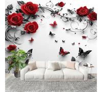 Rosa Farfalla Romantica Carta da Parati Fotografica Panorama Effetto 200x140 cm Bianco Decorazione per la Casa per Pareti per Camera Da Letto Sala Fotomurali In Tessuto Non Tessuto