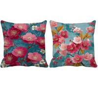 Rosa Federe Cuscini Divano 50x50 Set di 2 Fiore Cuscini per Divano Esterno Impermeabili Lino Quadrato Cushion Covers per Arredo Camera da Letto Estate Giardino Patio Decorazione Della Casa a5-2763x