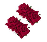 Rosa Fermaglio per Capelli Donne Accessori per Capelli Fiore Rosa Matrimonio Molletta Ballerina di Flamenco, Perni di capelli Nuziale Festa di Fatto a Mano Accessorio 2 Pezzi (Rosso)