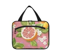 Rosa Fiore di Limone Appeso Borse di Tote da Viaggio per le Donne con Gancio, Designer Portatile Trapuntato Trucco Borsa per Viaggi Must Haves Hotel estuche para guardar maquillaje, Fiore Rosa Limone