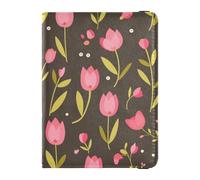 Rosa Fiore e Foglie Verdi Illustrazione Vettoriale Stile Piatto Porta passaporto decorativo in pelle per gli uomini di viaggio Vaccino Titolare Della Carta Della Copertura Combo Del Passaporto