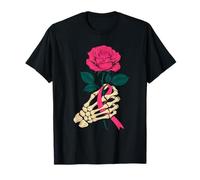 Rosa Fiore Rosa Scheletro Mano Seno Cancro Awareness Maglietta