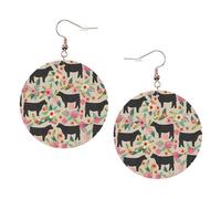 Rosa Fiore Show Steer Mucche Bestiame Stampa Piercing Rotondo Orecchini In Pelle Set 1 Paio di Eleganti Orecchini In Pelle Penzolare Cerchio Per Le Donne Gioielli Regali, One Size, Poliestere