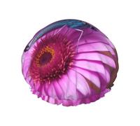 Rosa fiore viola farfalla stampata cuffia da doccia per le donne doppio strato impermeabile bagno capelli cappello riutilizzabile tappi da bagno elastico protezione dei capelli signore spa salone