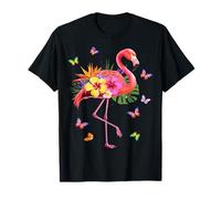 Rosa Flamingo Acquerello Fiori Hawaiani Floreale Maglietta