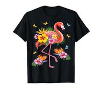 Rosa Flamingo Acquerello Fiori Hawaiani Floreale Maglietta