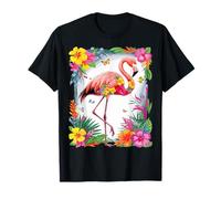 Rosa Flamingo Acquerello Fiori Hawaiani Floreale Maglietta