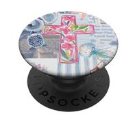Rosa Floreale Croce Cristiana Costiera Estate Mare Blu Strisce PopSockets PopGrip Adesivo
