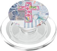Rosa Floreale Croce Cristiana Costiera Estate Mare Blu Strisce PopSockets PopGrip per MagSafe