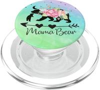 Rosa floreale nero mamma orso e un cucciolo su verde rosa blu PopSockets PopGrip per MagSafe