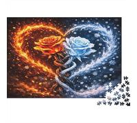 Rosa Fuoco e Ghiaccio Cuore Puzzle 1000 Pezzi Carta per Adulti Scena Romantica Doppio Fiore Gioco di Puzzle 1000 Pezzi Relax Casa Famiglia Regalo 38x26cm/1000pcs