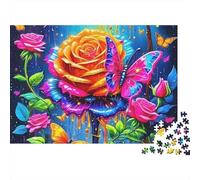 Rosa Gialla Puzzle 1000 Pezzi Puzzle per Adulti Farfalla Colorata Gioco di Puzzle 1000 Pezzi Relax Decorazione Casa 52x38cm/1000pcs