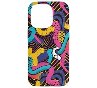 Rosa Giallo Blu Retro 80s 90s Fluid Line Art Pattern Custodia per iPhone 14 Pro