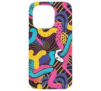 Rosa Giallo Blu Retro 80s 90s Fluid Line Art Pattern Custodia per iPhone 15 Pro