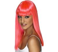 Rosa Glamourama 80S Parrucca Costume con Frangia Neon Rosa Addio Al Nubilato