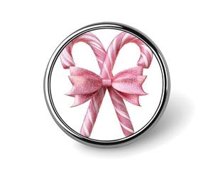 Rosa Glitter Candy Cane con Un Fiocco Spilla Rotonda per Uomo Donna Moda Distintivo Collare Pin Dress Giacca Zaino Accessori